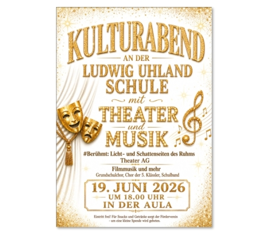 Premiere: Freitag, 19.06.2026 um 18.00 Uhr - Kulturabend an der Ludwig-Uhland-Schule mit Theater und Musik